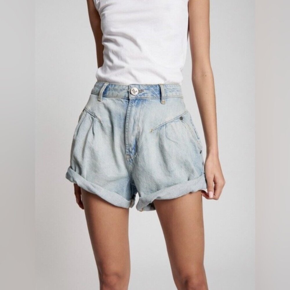 One Teaspoon Loose fit Baggy High waisted Street Walker Denim Paperbag Shorts